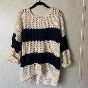 JOAN VASS LOOSE KNIT CROCHET PULLOVER SWEATER